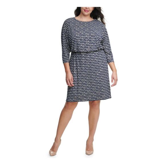 JESSICA HOWARD Womens Navy Kimono Sleeve Above The Knee Sheath Dress Plus S - Picture 1 of 4